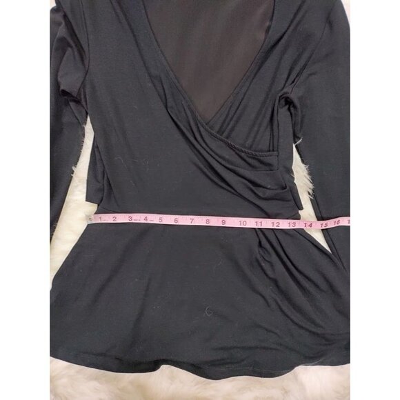 Betabrand Womens Stretch Surplice Neck Long Sleeve Peplum Blouse Black Small - Picture 9 of 9